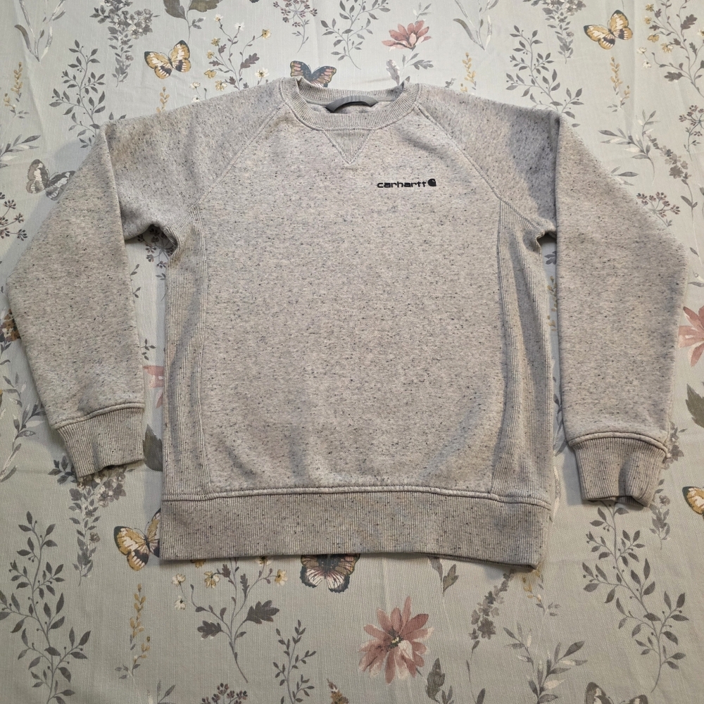 Carhartt Relaxed Fit Crewneck Sweatshirt Gray Speckled Logo XS Workwear